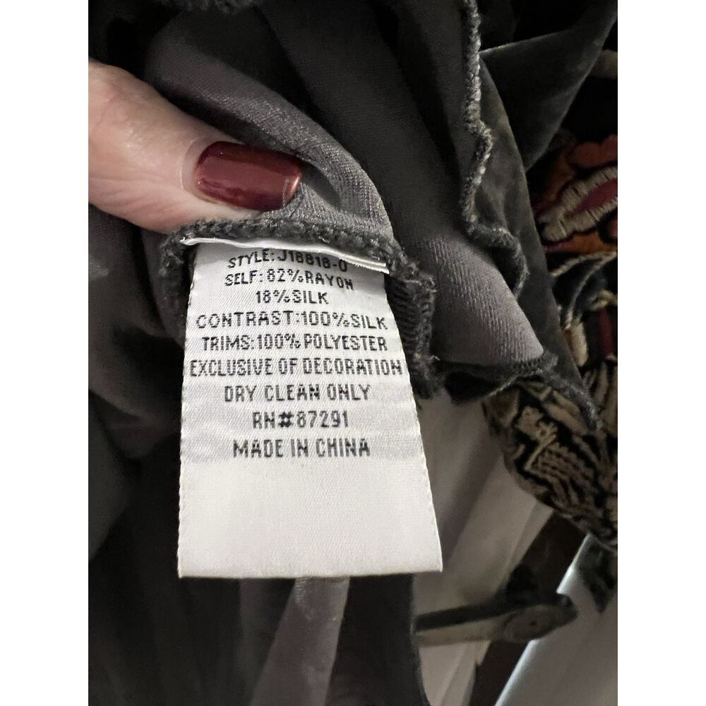 Johnny Was Gray Claude Embroidered Silk Blend Velvet Blouse Sz M Boho Peasant - Picture 7 of 8